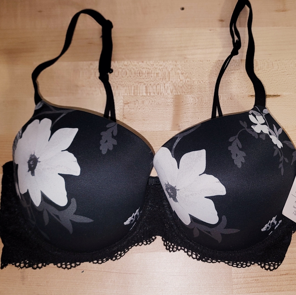 Auden The Daydream Demi Coverage Light Lift T Shirt Bra 36D Floral Black